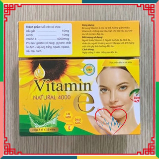 VITAMIN E Natural 4000 ( Lô hội + dầu gấc + E ) - Hộp 30 viên - Cải thiện tình trạng lão hóa, tốt cho da , tóc , móng