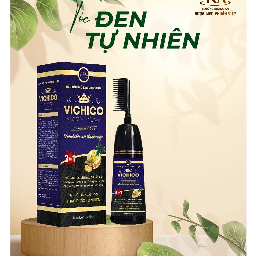 Dầu gội đầu phủ bạc nhuộm tóc Vichico 500ml 2 màu nâu và đen - Hàng chính hãng