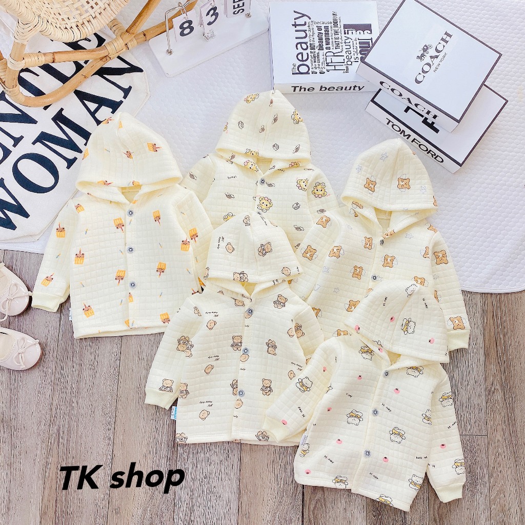 Áo Khoác Nỉ Trần Hàn Thu Đông Có Mũ Nhiều Hình Dễ Thương, Ấm Áp Cho Bé Từ 3-9kg (PT Kids)