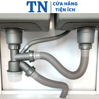Bộ xi phông ống xả chậu rửa bát 1 hố, 2 hố chống mùi nhựa xám cao cấp 110mm