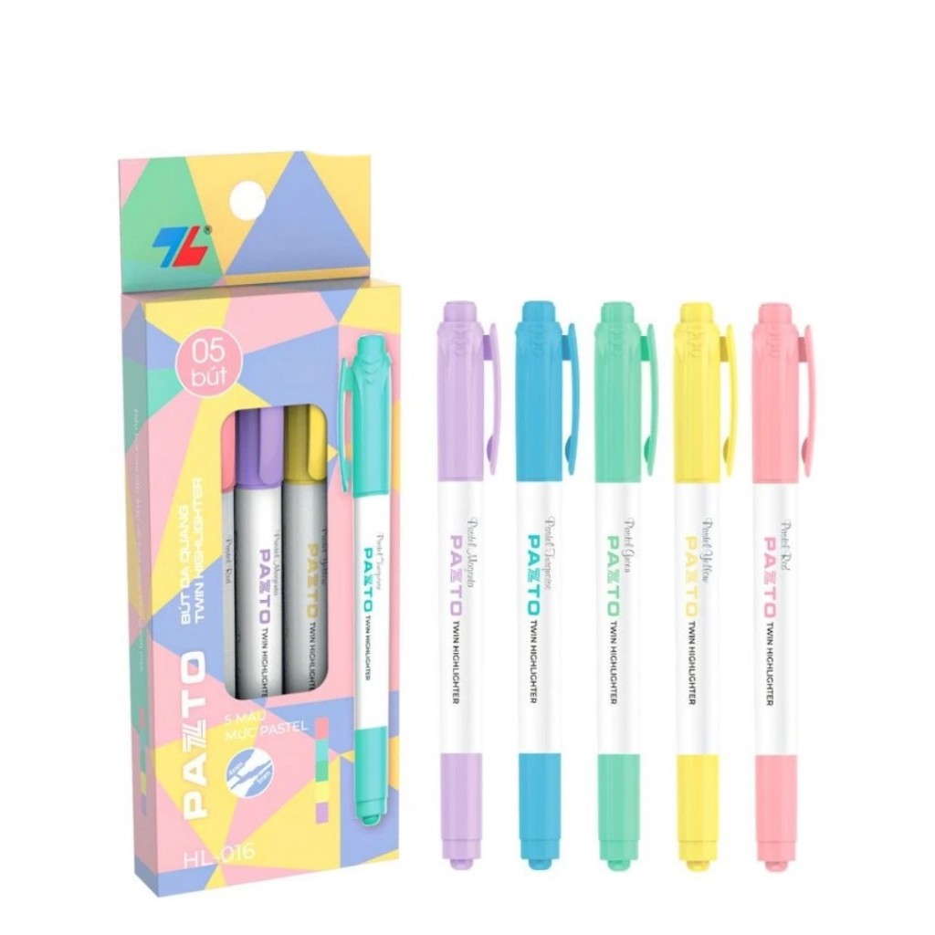 Bút dạ quang 2 đầu màu Pastel Pazto HL-016 - Không để lại vết khi Photocopy