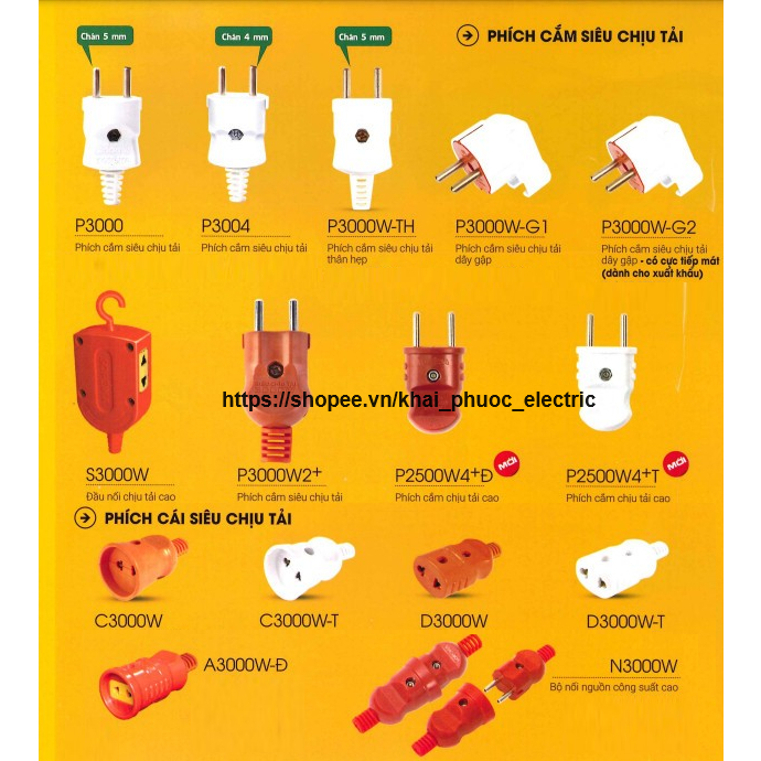Phích cắm siêu chịu tải đực cái âm dương SOPOKA P3000 P3004 P3000W-TH P3000W-G1 P3000W-G2 S3000W - K
