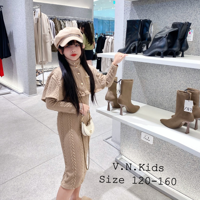 Set váy len thừng + áo choàng cho Bé đón Thu Đông size đại 20kg - 45kg