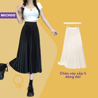Chân Váy Midi Xếp Ly MICHOO Dài Qua Gối Công Sở Trẻ Trung