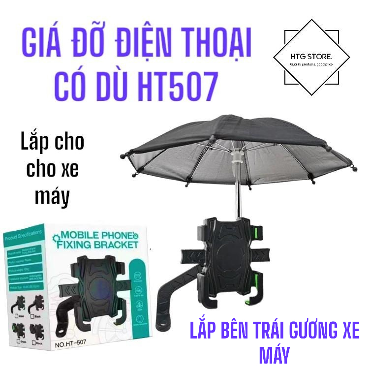 Giá Đỡ Điện Thoại Xe Máy - Kẹp Điện Thoại Gắn Xe Máy HT507 có ô dù che mưa che nắng Chống Cướp Cực Chắc Chắn