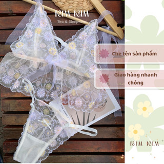 Bộ đồ lót ren lưới thêu hoa, Set nội y ren lưới quần lót dây - Tặng kèm mút ngực- Che tên sản phẩm