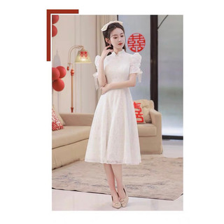 Đầm thiết kế chất liệu ren cao cấp, đầm thiết kế cổ tàu, viền cổ đính ngọc, chân váy xoè bồng bềnh V31