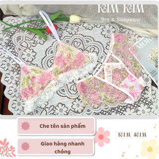 Bộ đồ lót ren hoa nhí xinh xắn, Set nội y ren hồng ngọt ngào -Che tên sản phẩm