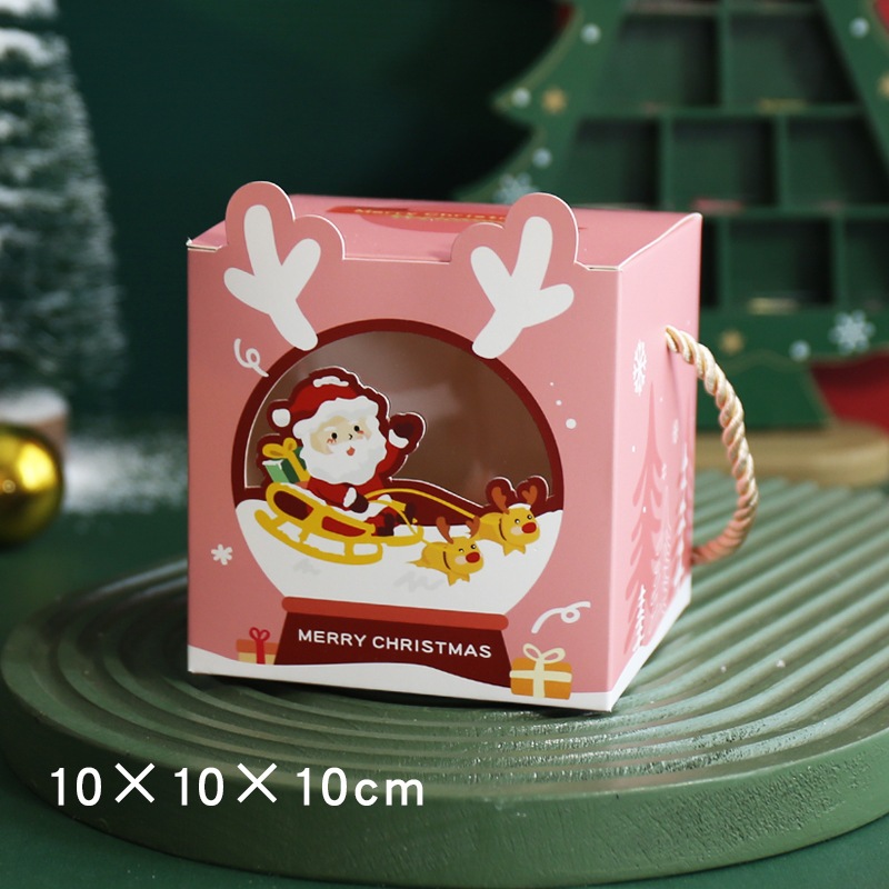 Hộp giấy quai xách Giáng sinh, quai vải kem