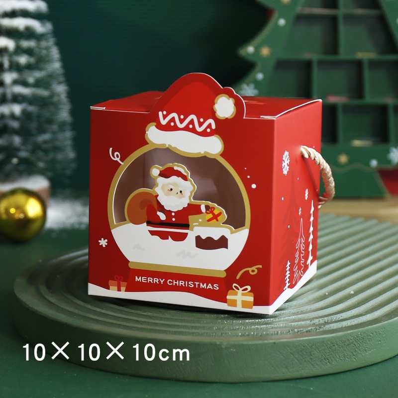 Hộp giấy quai xách Giáng sinh, quai vải kem