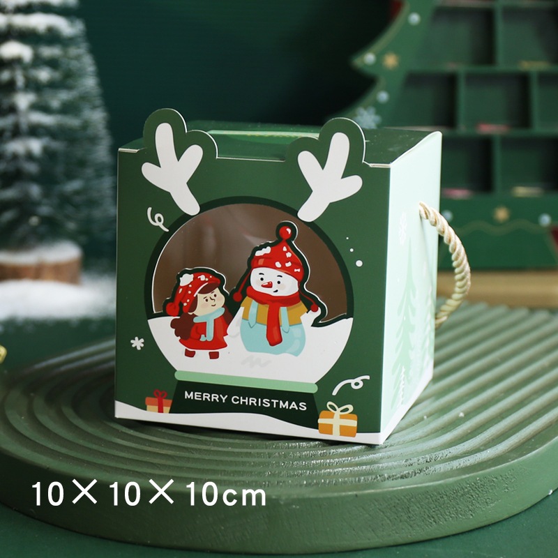 Hộp giấy quai xách Giáng sinh, quai vải kem