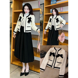 Áo khoác dạ tweed kèm nơ viền