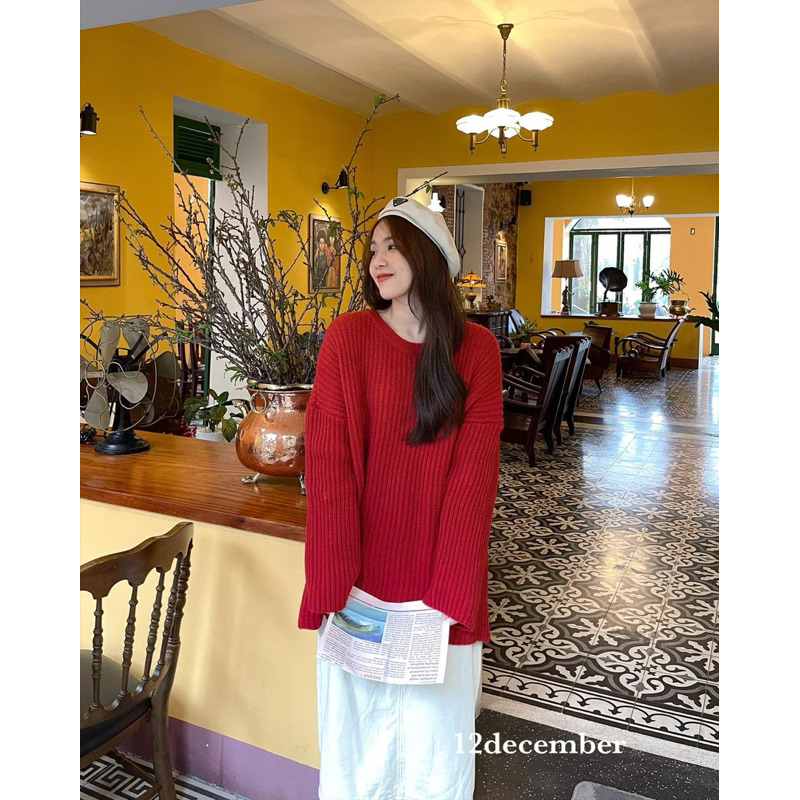 Áo len cổ tròn 606 - đỏ