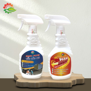 Tẩy dầu mỡ Haki Plus 500ml + Tẩy cặn canxi Haki 500ml, tẩy sạch dầu mỡ lưới hút mùi, tẩy sạch sen vòi inox, sàn gạch men