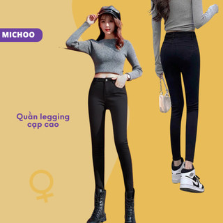 Quần Legging Jean Bò Giấy MICHOO Cạp Cao Form Ôm Tôn Dáng