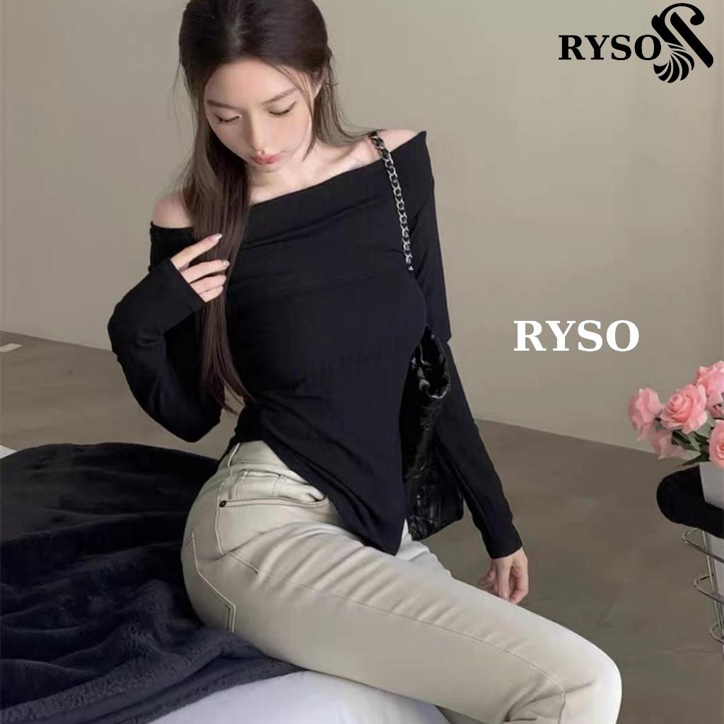 Áo thun tay dài nữ trễ vai dài tay vạt nhọn cuốn biên RYSO FASHION dáng ôm body