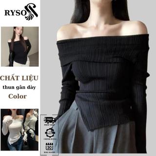 Áo thun tay dài nữ trễ vai dài tay vạt nhọn cuốn biên RYSO FASHION dáng ôm body