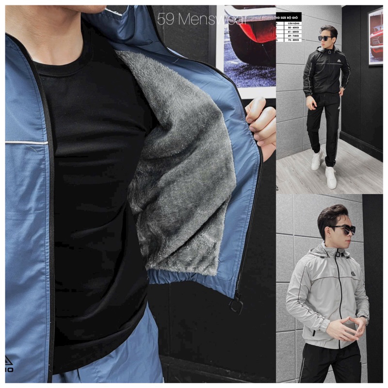 Bộ gió nam thể thao lót lông cao cấp,Bộ quần áo gió thu đông nam