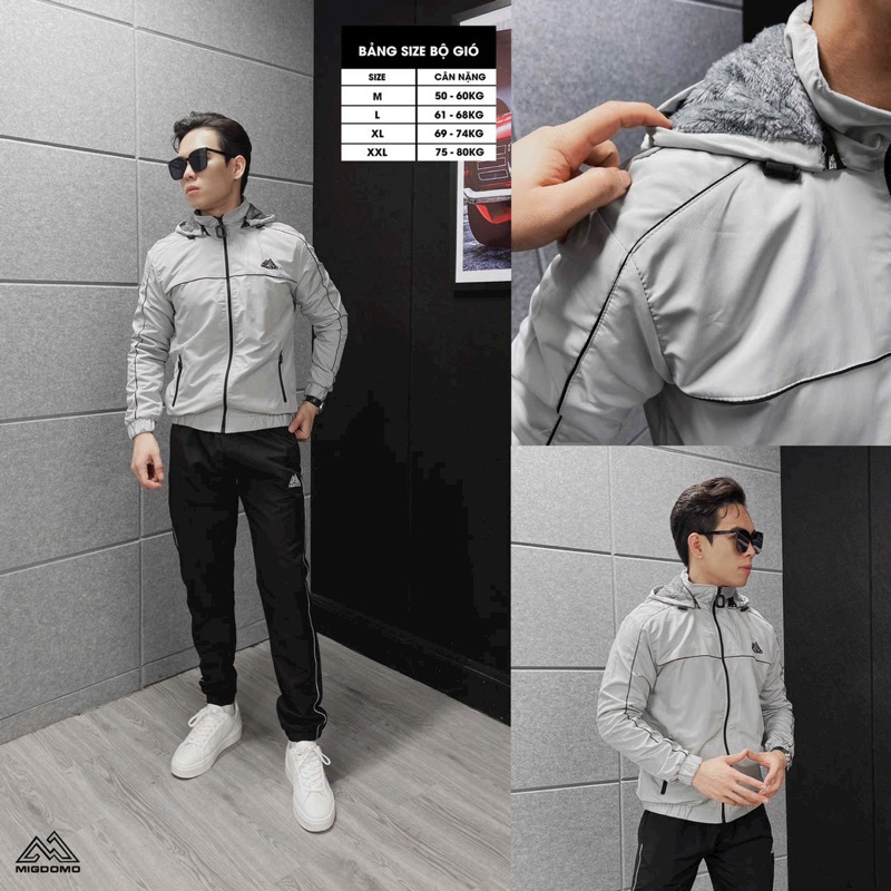 Bộ gió nam thể thao lót lông cao cấp,Bộ quần áo gió thu đông nam