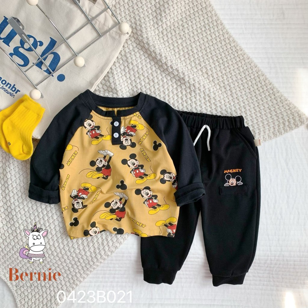 Bộ thu đông bé trai Mickey vàng Bernie GS - Bộ dài tay bé trai cotton cho bé từ 9-23kg - 0423B021