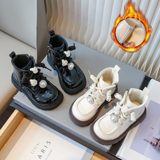 No.5 Giày Bốt Bé Gái Cổ Ngắn Đính Ngọc Trai Chống Trượt,Bốt Martin Cổ Ngắn Cho Bé Gái 3 Tuổi Đến 11 Tuổi