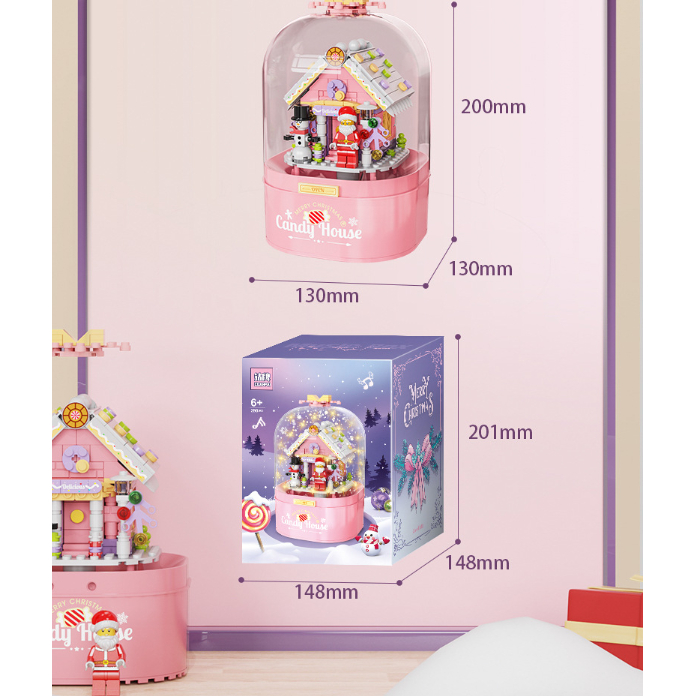 Hộp Phát Nhạc ghép hình Giáng Sinh PHUN TUYẾT RƠI + ĐÈN + NHẠC xoay tròn, Mô Hình Quà Tặng Ông Già Noel, Người Tuyết