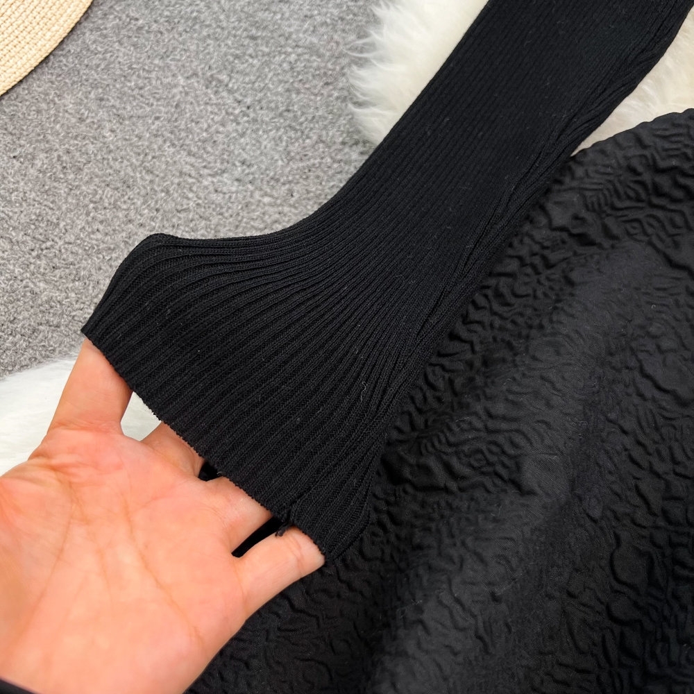 Đầm len chữ A lông tơ cho nữ,váy mùa thu đông kiểu Pháp Hepburn dài tay