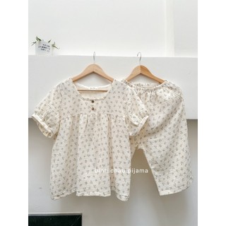 [ẢNH THẬT] Bộ Đồ Lửng Mặc Nhà Thiết Kế Cao Cấp Chất Xô Muslin Mềm Mại - Bình Châu Pijama