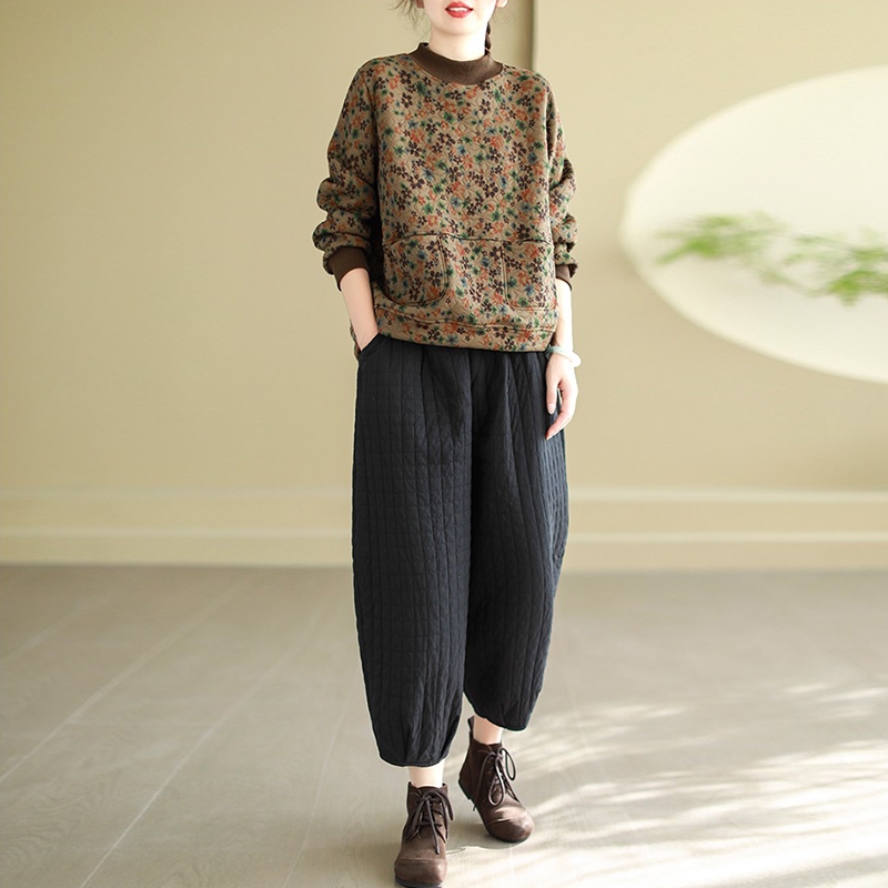 Áo T-shirt dài tay KAMAKA cổ tròn in hoa lá ngôi sao - NU9469