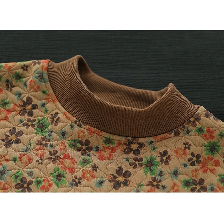 Áo T-shirt dài tay KAMAKA cổ tròn in hoa lá ngôi sao - NU9469