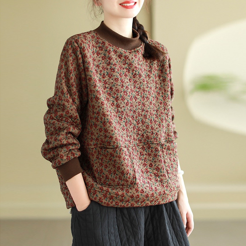 Áo T-shirt dài tay KAMAKA cổ tròn in hoa lá ngôi sao - NU9469