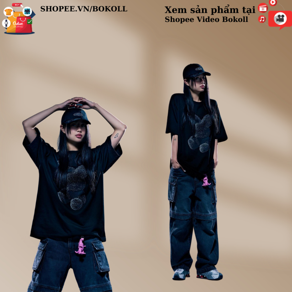 Áo thun adlv Black Fuzzy Rabbit nam nữ form rộng tay lỡ Áo adlv nam nữ vải cotton 100 phong cách đường phố