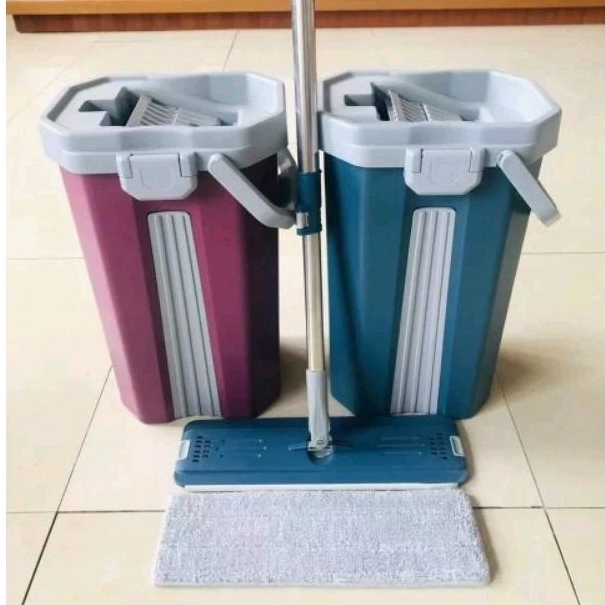 Bộ Lau Nhà Tự Vắt Thông Minh Xoay 360 Độ, Cây Lau Nhà Tự Vắt 2 Ngăn Có Thùng Kèm 2 Bông Lau
