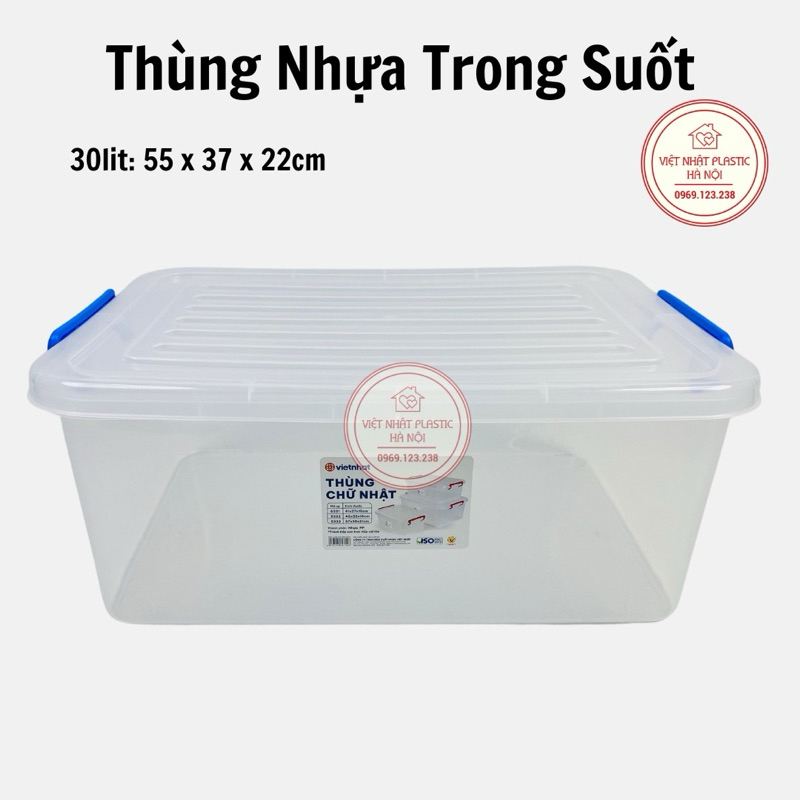 Thùng nhựa Việt Nhật dẻo dai trong suốt 10L, 15L, 30L- 5333, hộp thực phẩm muối kim chi