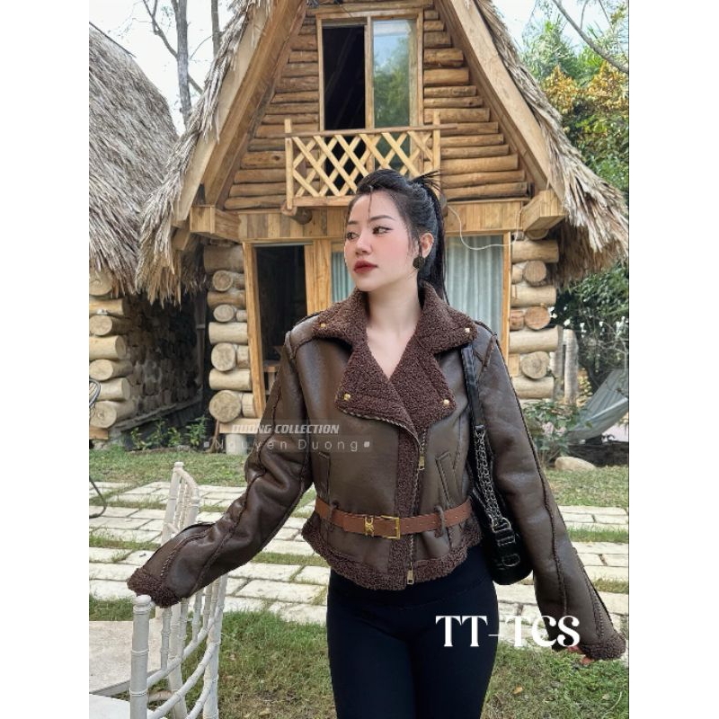 Áo khoác da lót lông kèm belt mẫu mới
