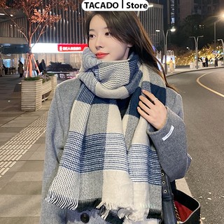 Khăn dạ quàng cổ kẻ xanh siêu ấm phong cách hàn quốc