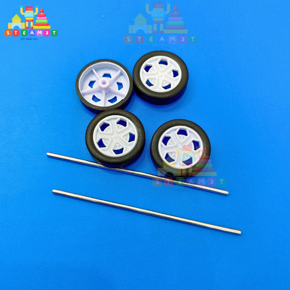 Bộ 4 Bánh Xe Mini 26mm Kèm 2 Trục 8cm, DIY Học STEAM - LK0537