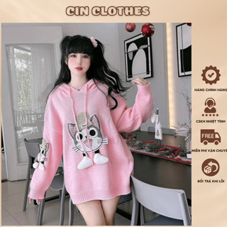 Áo len nữ có mũ , áo len nữ hình mèo kitty dễ thương giữ ấm cho nữ