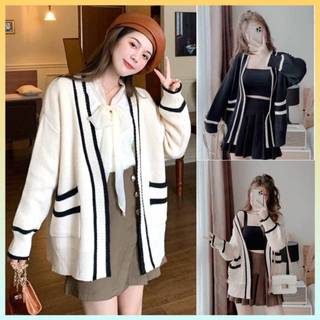  Áo khoác len nữ THU ĐÔNG Cardigan có túi DÁNG DÀI form rộng phối viền 2 MÀU cực xịn xò - L2M