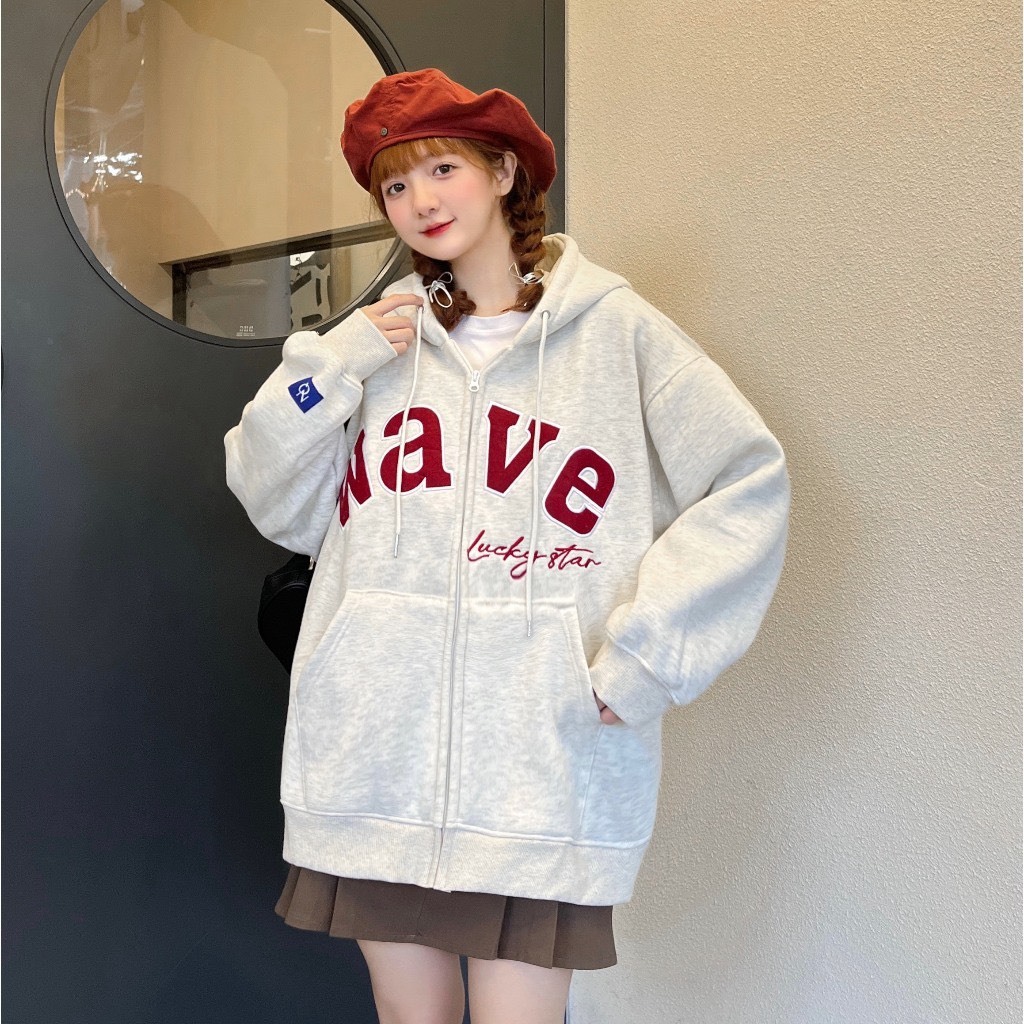 Hoodie Zip WAVE , Áo Khoác Hoodie Form Rộng Nam Nữ Unisex Vải Nỉ Trần Bông Dày Dặn