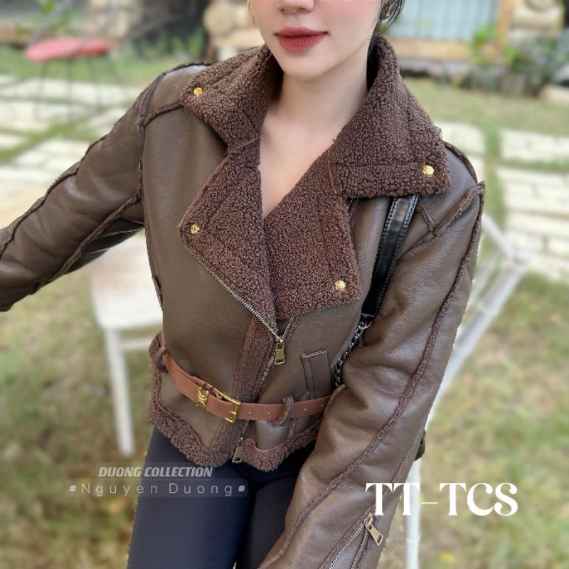 Áo khoác da lót lông kèm belt mẫu mới
