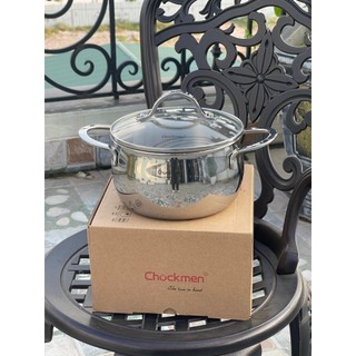 Nồi inox Chockmen liền khối 16cm 20cm Nồi inox cao cấp đáy từ kèm vung kính dung tích 1.5L