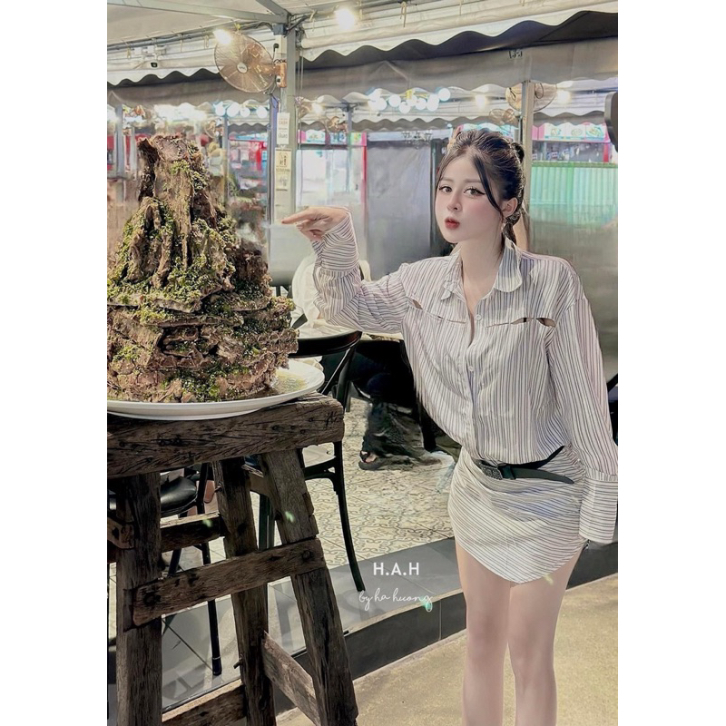Váy đầm sơ mi cách điệu, form dấu quần phong cách Hàn Quốc kèm đai a02