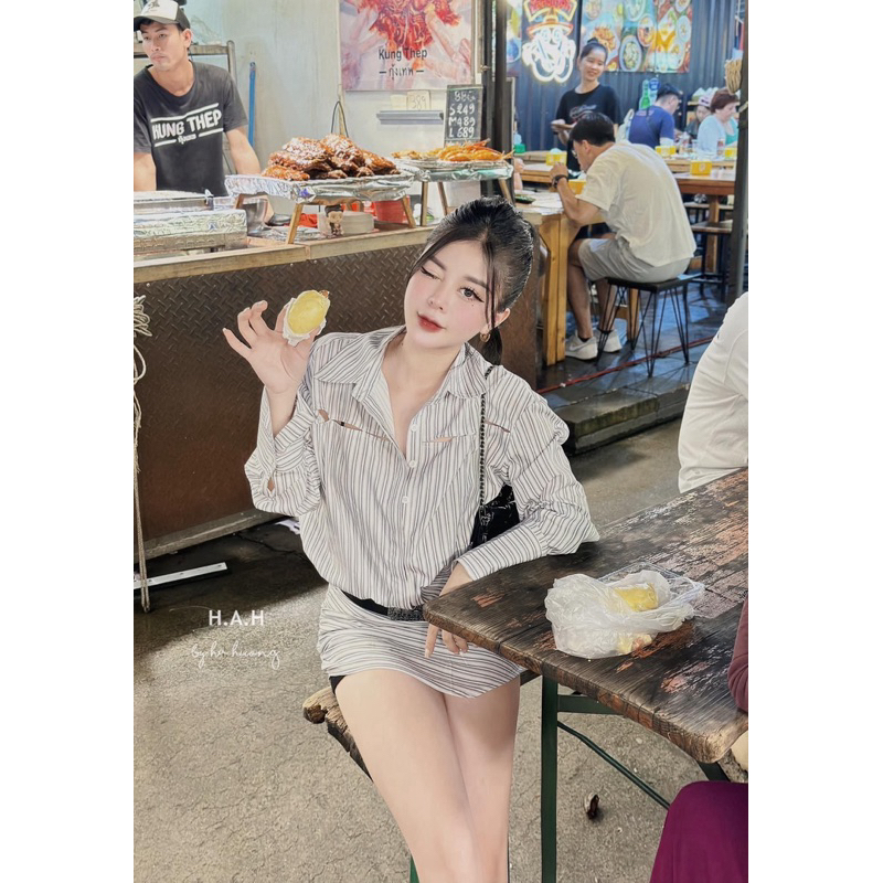 Váy đầm sơ mi cách điệu, form dấu quần phong cách Hàn Quốc kèm đai a02