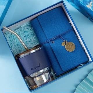[SẴN HÀNG] Set quà tặng  KHẮC TÊN sổ tay, ly thủy tinh quà lưu niệm ý nghĩa QT36