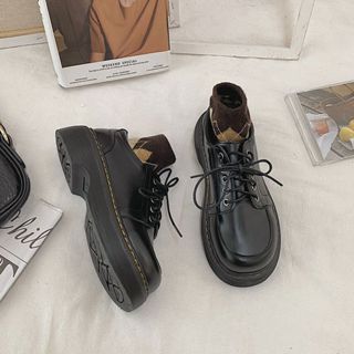 Giày Oxford nữ buộc dây da trơn cao cấp đế dày cá tính phong cách vintage MR3