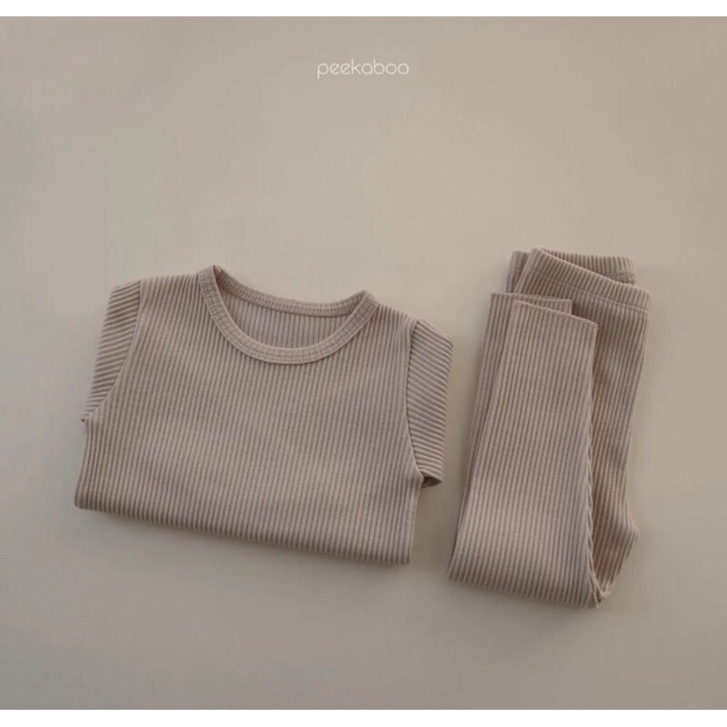 Bộ dài tay chất liệu gân tăm Hàn cho bé trai và bé gái