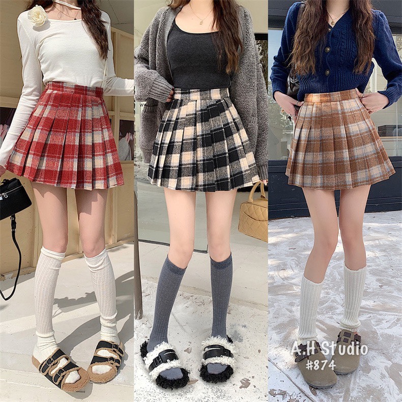 Chân váy xếp li dạ kẻ ngắn basic Hari GenZ 874 P4K14