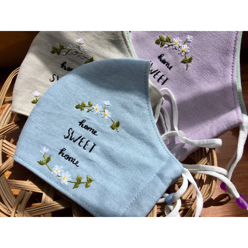 Khẩu trang vải thêu tay, khẩu trang Linen thêu tay