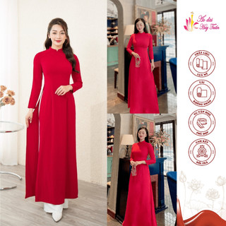 áo dài truyền thống lụa Mỹ  màu đỏ tươi, cổ 2 phân , trơn
